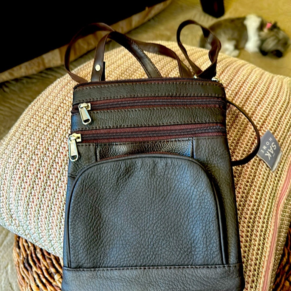 Brown leather cross body purse